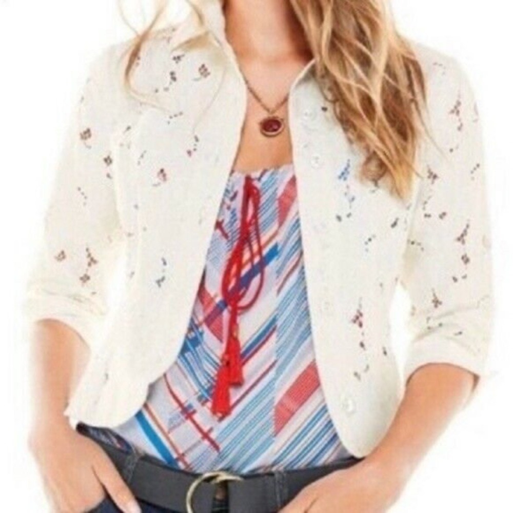 CAbi 5162 Ivory‎ Floral Lace Portrait Jacket